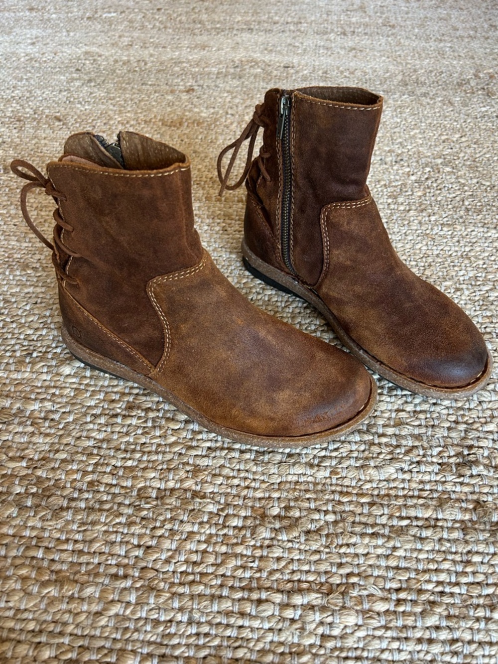 Born Brown Suede Lace-Up Side-Zip Ankle Boots